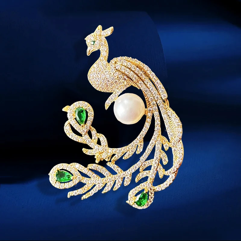 OKILY رائعة الزركونيوم الطاووس الببغاء ابتلاع بروش دبوس المتخصصة تصميم حساسة الحيوان الطيور بروشيه اكسسوارات للنساء ديكور #5