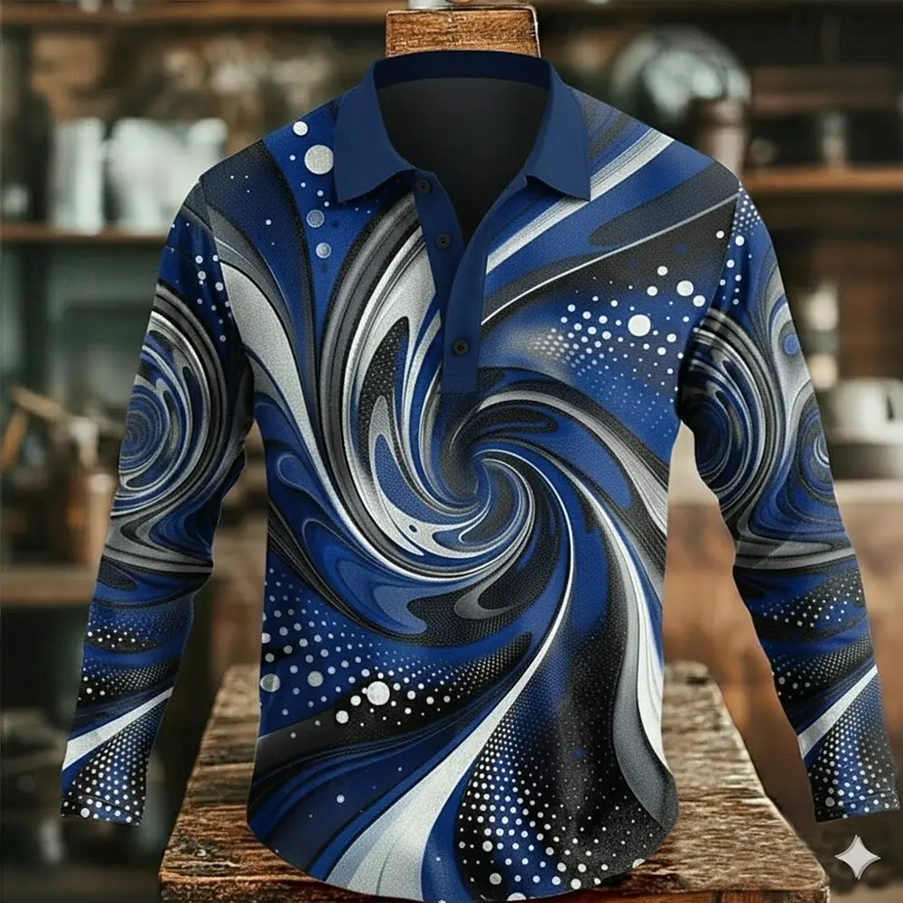 Men's Abstract Geometic Polo Long Sleeve Polo Shirts Casual Outdoor Street Athleisure Daily Wear  Buttons Winter polo man shirts