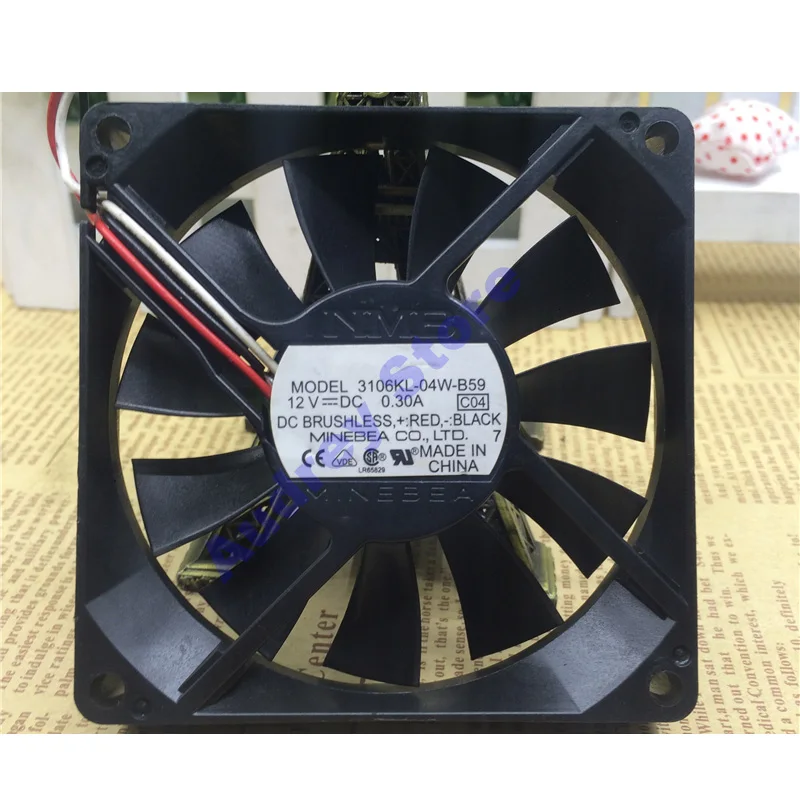 Original NMB 3106KL-04W-B59 DC12V 0.30A 3.6W Ultra thin 3-wire alarm fan 8cm Axial air blower 3750RPM 1.25m3/min 50.1Pa