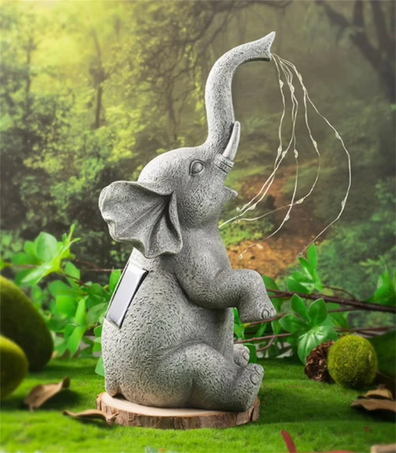 Solar Resin Elephant Decorative Lights Outdoor String Lights Garden Handicrafts Garden Lawns Elephants Animals Landscape Lights