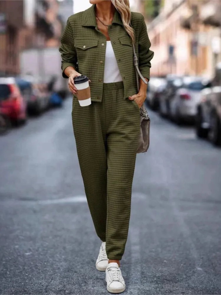 New Fashion Jacket Trousers Two Pieces Set Women Autumn Winter Long Sleeve Coat + Pants Ssets Lady Solid Casual Suit Streetwear