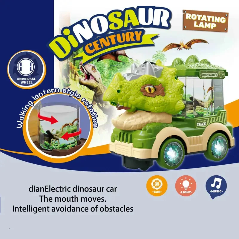 Kids Electric Universal Dinosaur Car Toys Spray Tyrannosaurus Rex Engineering Car Puzzle Toys for Boys Girls Birthday Xmas Gift