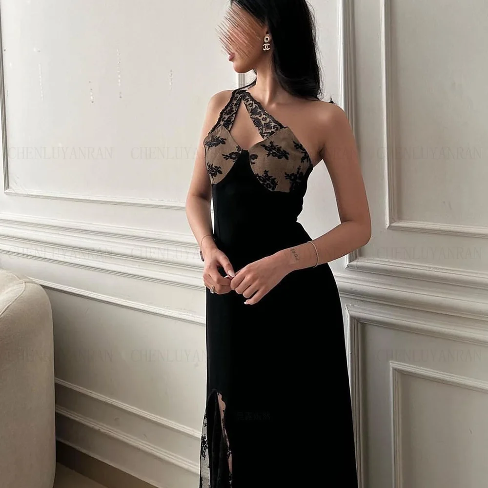 Black Mermaid Formal Occasion Dresses 2024 One-Shoulder Long Customized Party Dress Side Split Sexy Evening Gowns فساتين حفلات