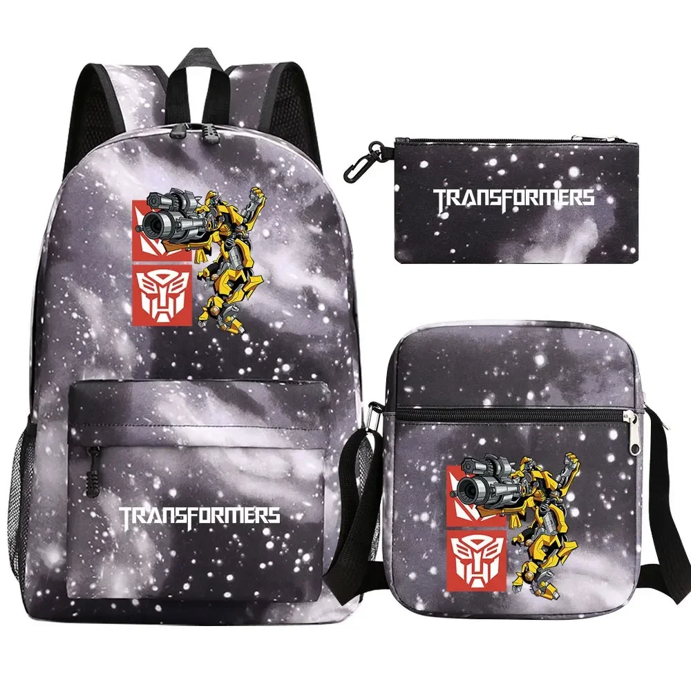 New Transformers 3Pcs Boy Girl Kids School Book Bags Shoulder  Bag Pen Bags Teenager Travel Backpack for Women