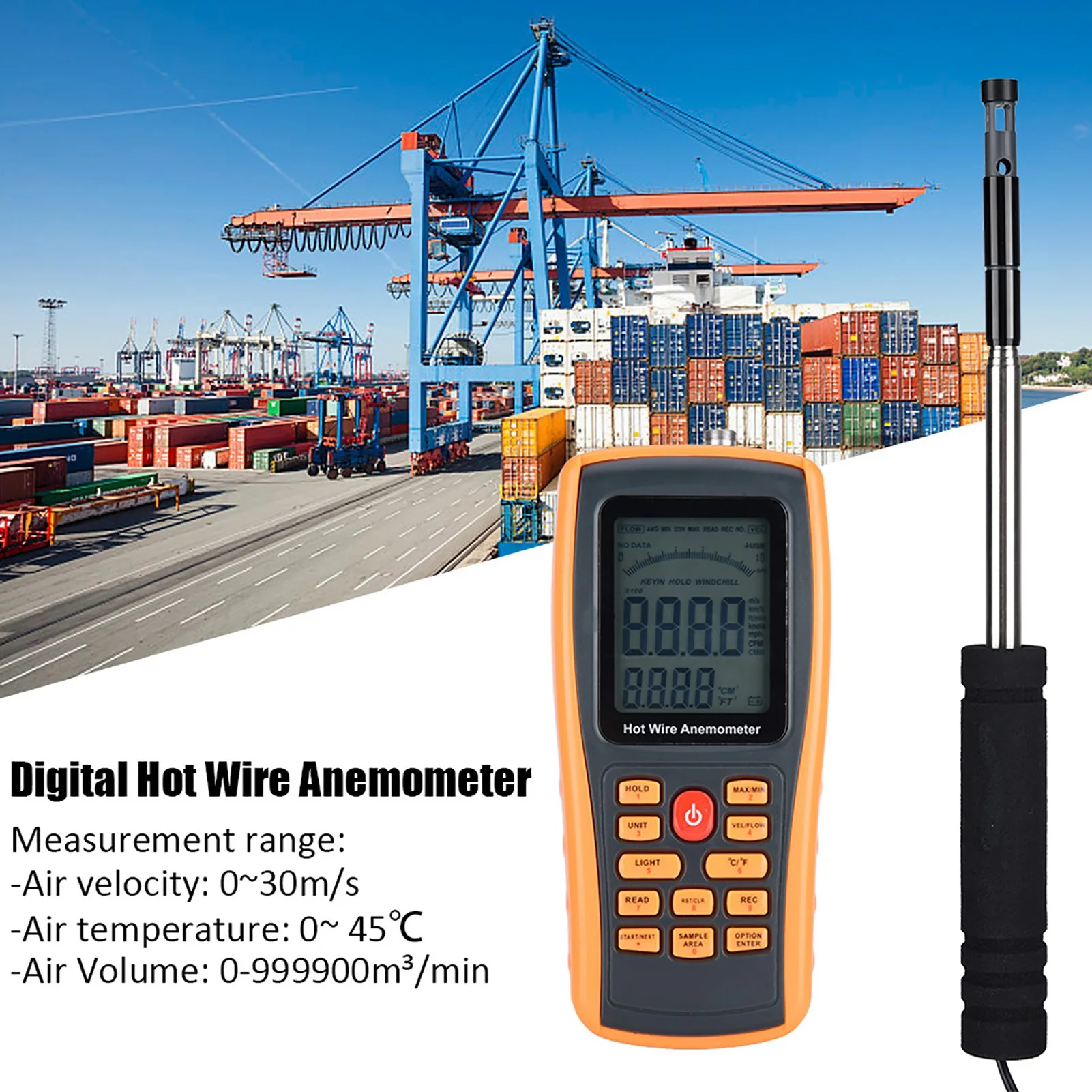 Digital Anemometer GM8903 Portable Digital Hot Wire Wind Speed Temperature Gauge Anemometer Wind Speed Meter Hot Wire Anemometer