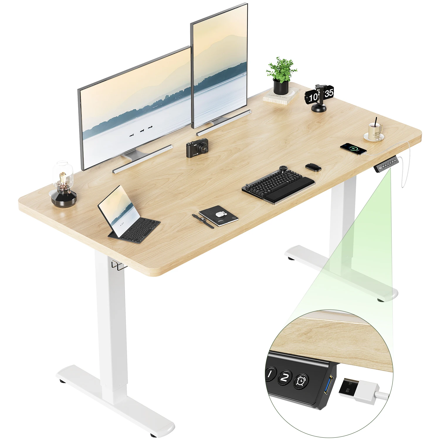 Devoko In hoogte verstelbaar bureau met USB-aansluiting 140x60 cm Computerstaand bureau Ergonomische thuiskantoortafel - afbeelding 1