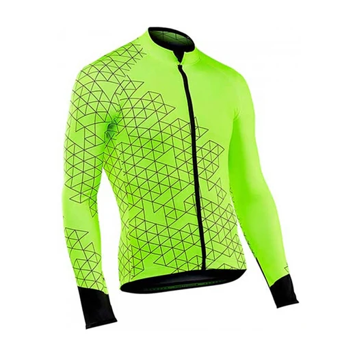 Imagen 2 del producto Ropa de bicicleta de otoño para hombre, color amarillo fluorescente, ropa de carreras de carretera, camiseta transpirable para bicicleta de primavera, Jersey de ciclismo de manga larga