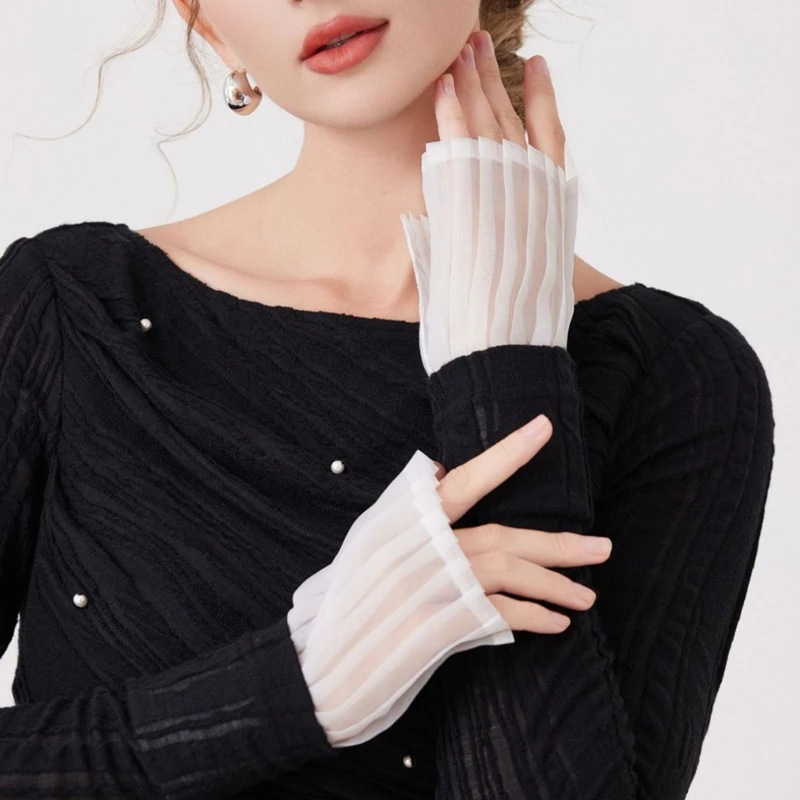 Weiße Spitze Rüschen Dekoration Manschette Handgelenkwärmer Damen Romantisches Armband Mode Hemd Pullover Abnehmbare Faltenärmel