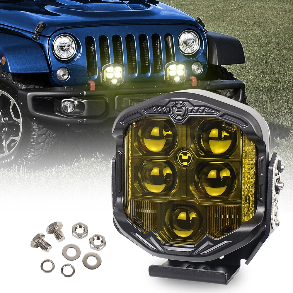 POVTOR 7 Inch 95W LED Off Road Light with High Low Beam DRL 10800LM Yellow Work Light for Jeep Trucks Pickup SUV ATV UTV 4x4