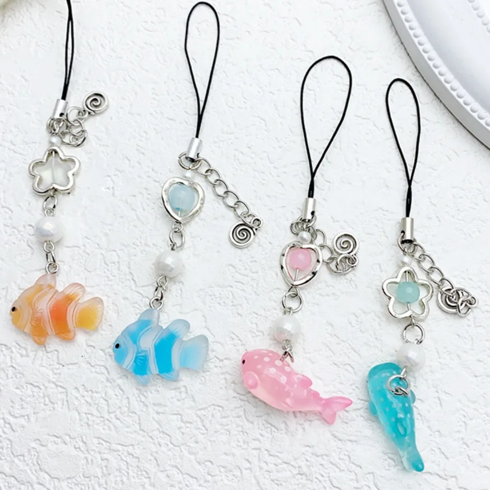 Small Fish Bead Pendant Phone Charm Hangings Rope Sweet Phone Chain Strap Bag Decoration Lanyard Keychain Accessory