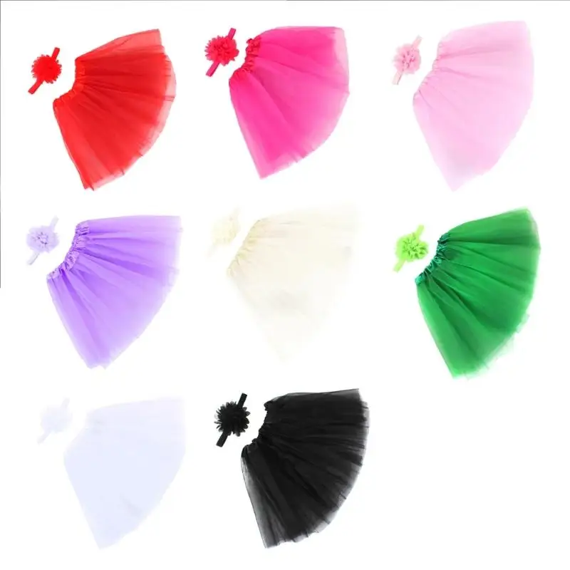 Newborn Hairband & Tulle Skirt Baby Photo Set Photo Props Infant Headband Dress Costume for Boys Girls