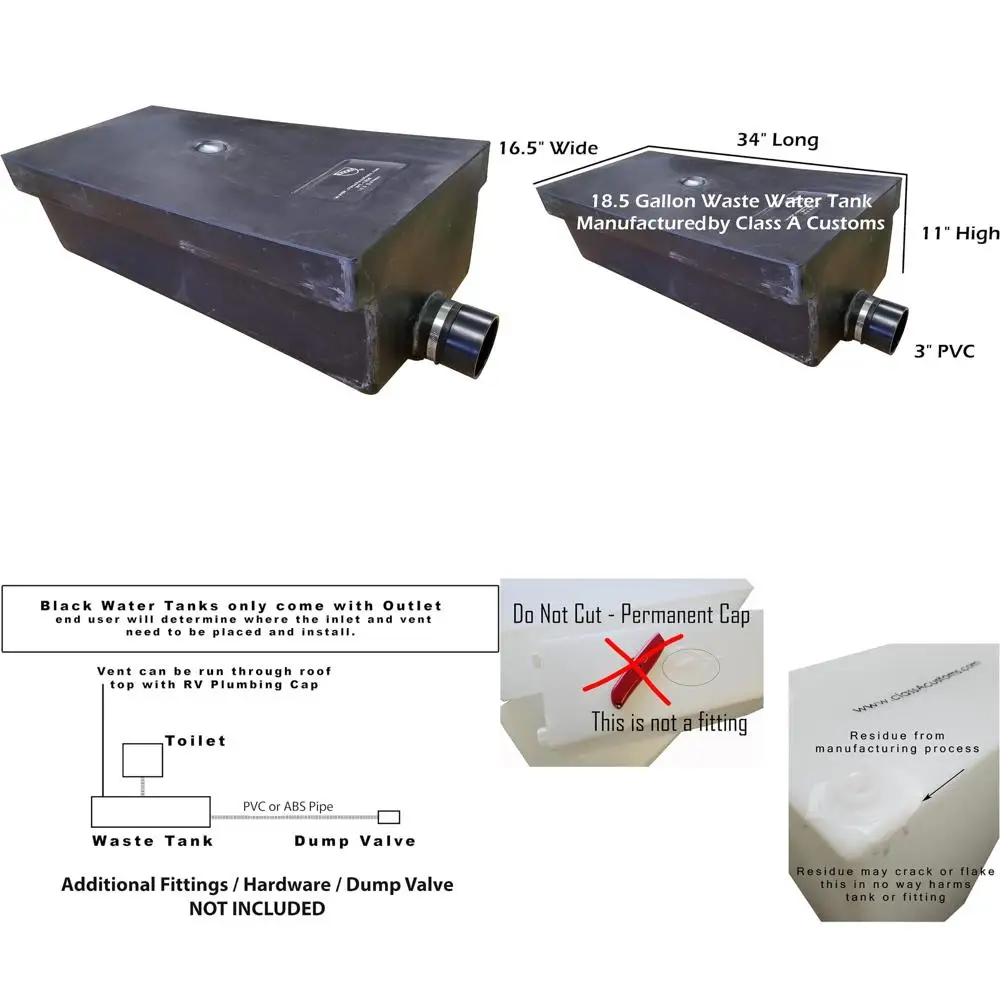 RV Waste Tank 18.5 Gal Black Water Storage for Class A Motorhomes - WT-1850