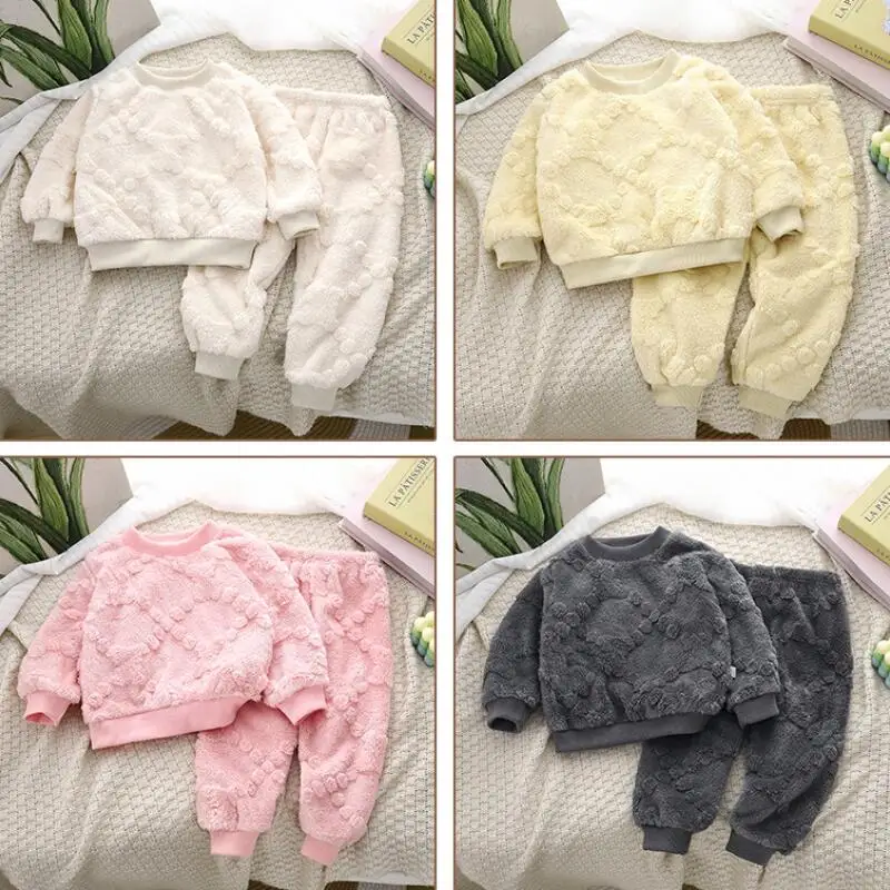 

Kawaii Boy Fashion Pajama Set Thicken Student Winter Casual Fleece-Lined Keep Warm Pullover Tops Long Pants Children's Clothing