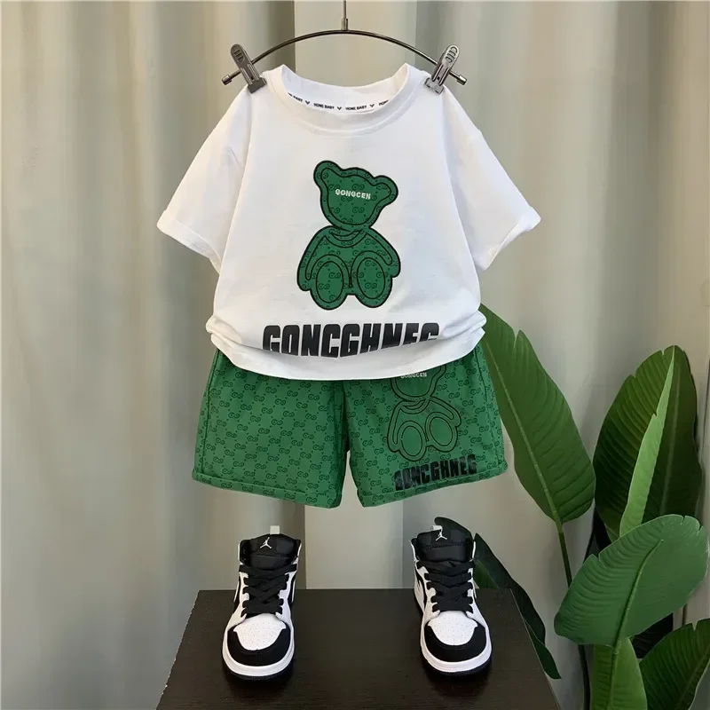 

Baby Girl Boy Clothes Summer Children Bear Print Top + Bottom Set Short Sleeve T shirts Shorts Suit Kids Tracksuits Loungewear