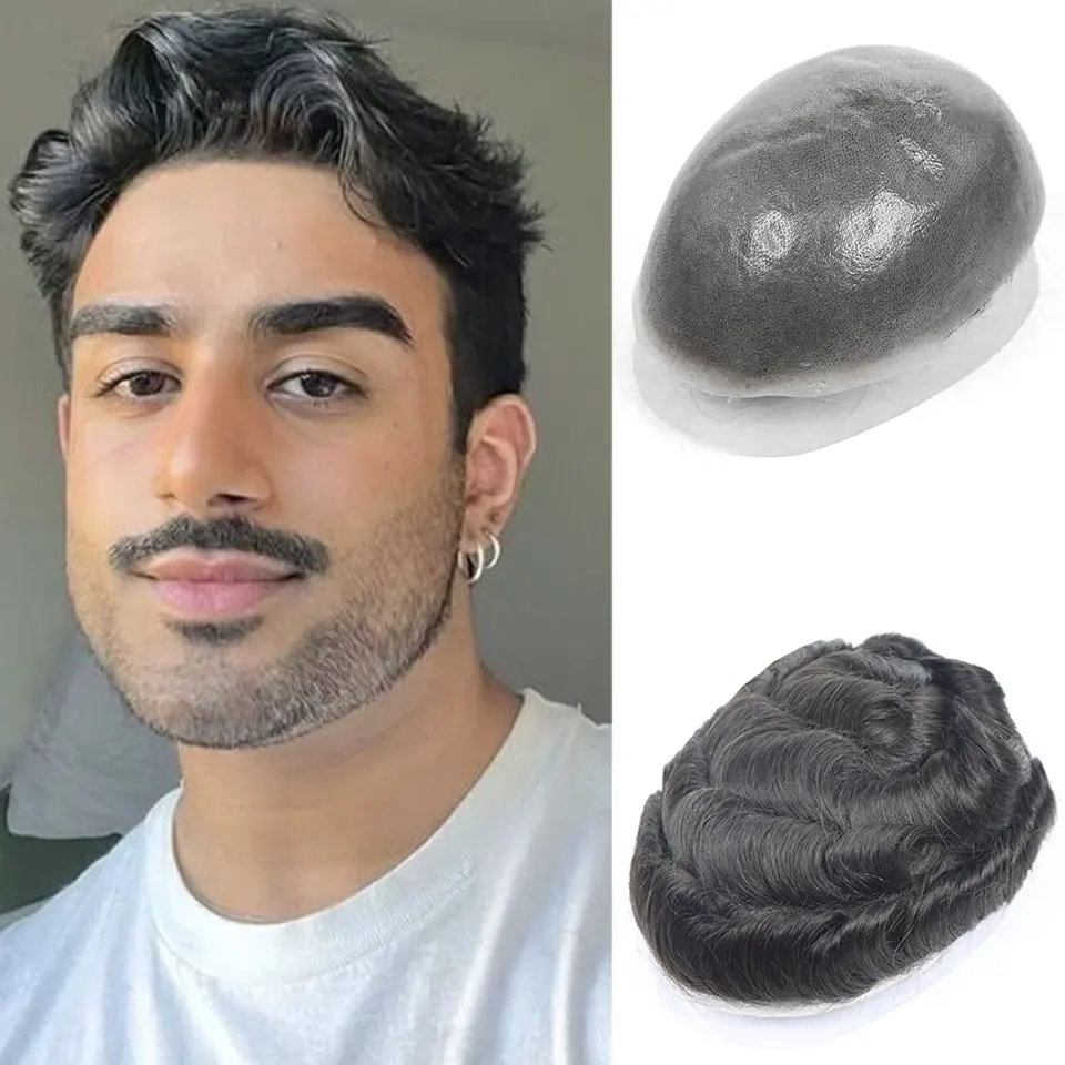 

8x10 Невидимый полный мужской парик из искусственной кожи, человеческие волосы, мужской парик, натуральный черный/коричневый/блонд, 0,0 мм, V-образная петля, полный полиэтиленовый мужской парик, шиньон