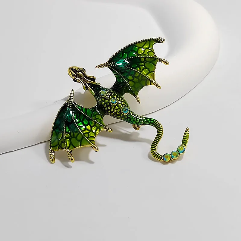 Vintage Enamel Dragon Brooches For Men Women Clthing Suit 6-color Rhinestone Flying Dragon Brooch Pins Party Office Friend Gifts