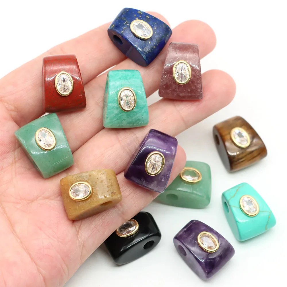 Contas de Pedra Natural em Formato de Machado com Furo Grande, Incrustadas com Zircônia, Contas Espaçadoras Soltas para Fabricação de Joias, Acessórios DIY para Colares e Pulseiras