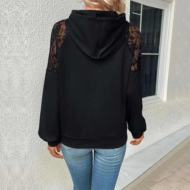 Women's Long Sleeve Hooded Black Sweater Autumn Fashion European And American Style Independent Station New Arrival