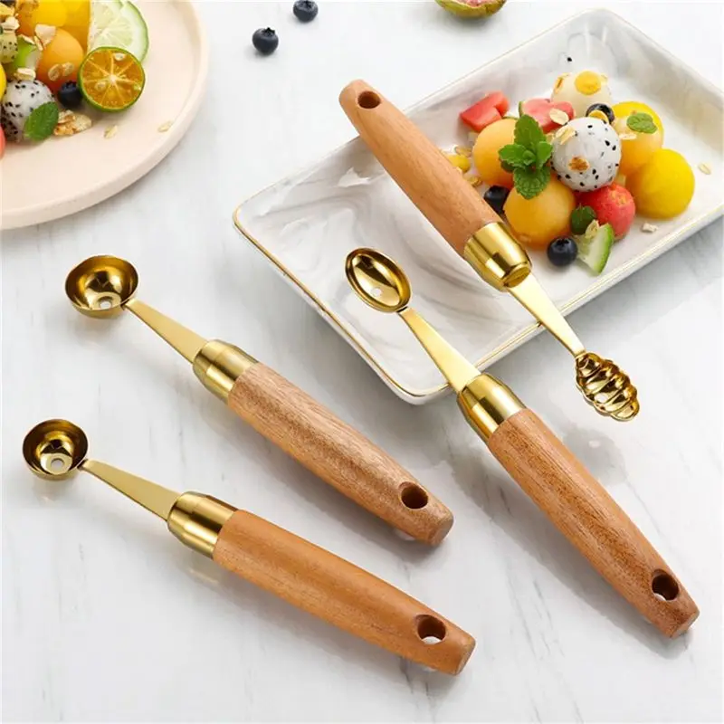 B62B Ice Cream Scoop for Melon Baller Scoop Set Stainless Steel Fruit Carving Tools for Salad Dessert Kitchen Gold