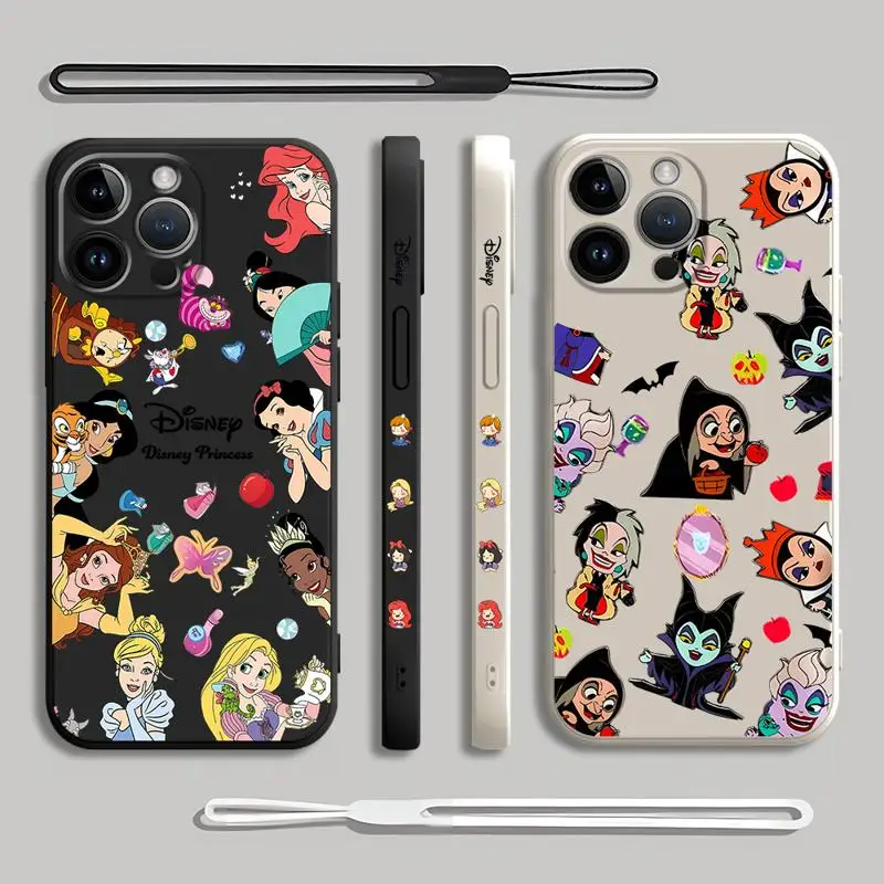 Disney Princess Phone Case for Apple iPhone 8 7 13 Pro 12 Mini 15 Plus XS Max 14ProMax XR 11 SE With Lanyard Print Cover