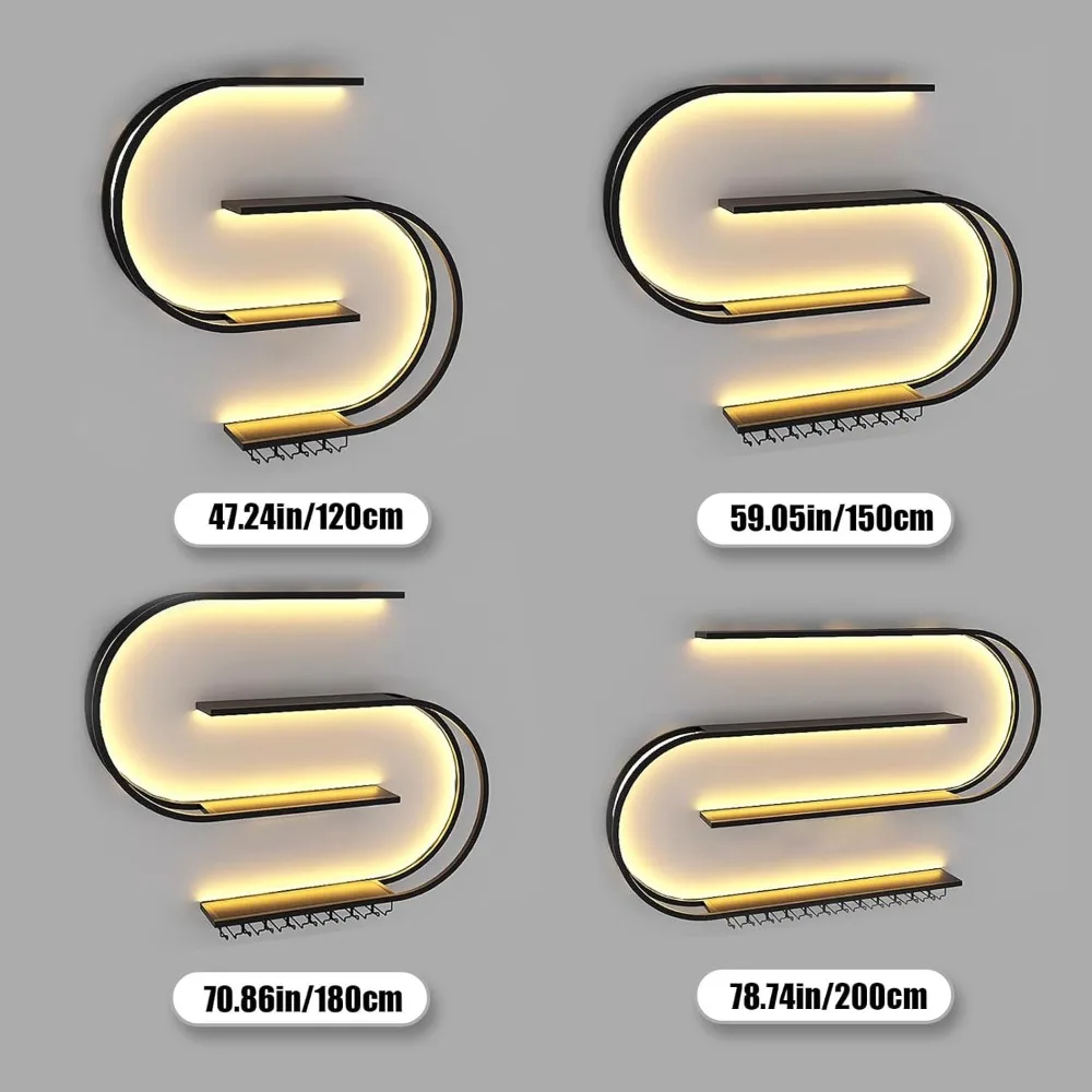 Rak Anggur Terpasang Di Dinding 78 Inci, Rak Bar Mengambang 4 Tingkat, Rak Penyimpanan Pajangan Botol Logam Industri, untuk Rumah