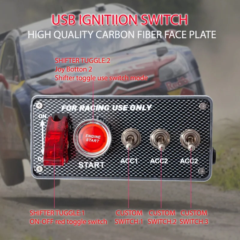 Zdjęcie 4: Panel przełączników zapłonu do symulatorów wyścigowych PC USB ETS2 ATS Assetto Corsa ACC, przycisk centralny start/stop silnika, moduł sterowania.