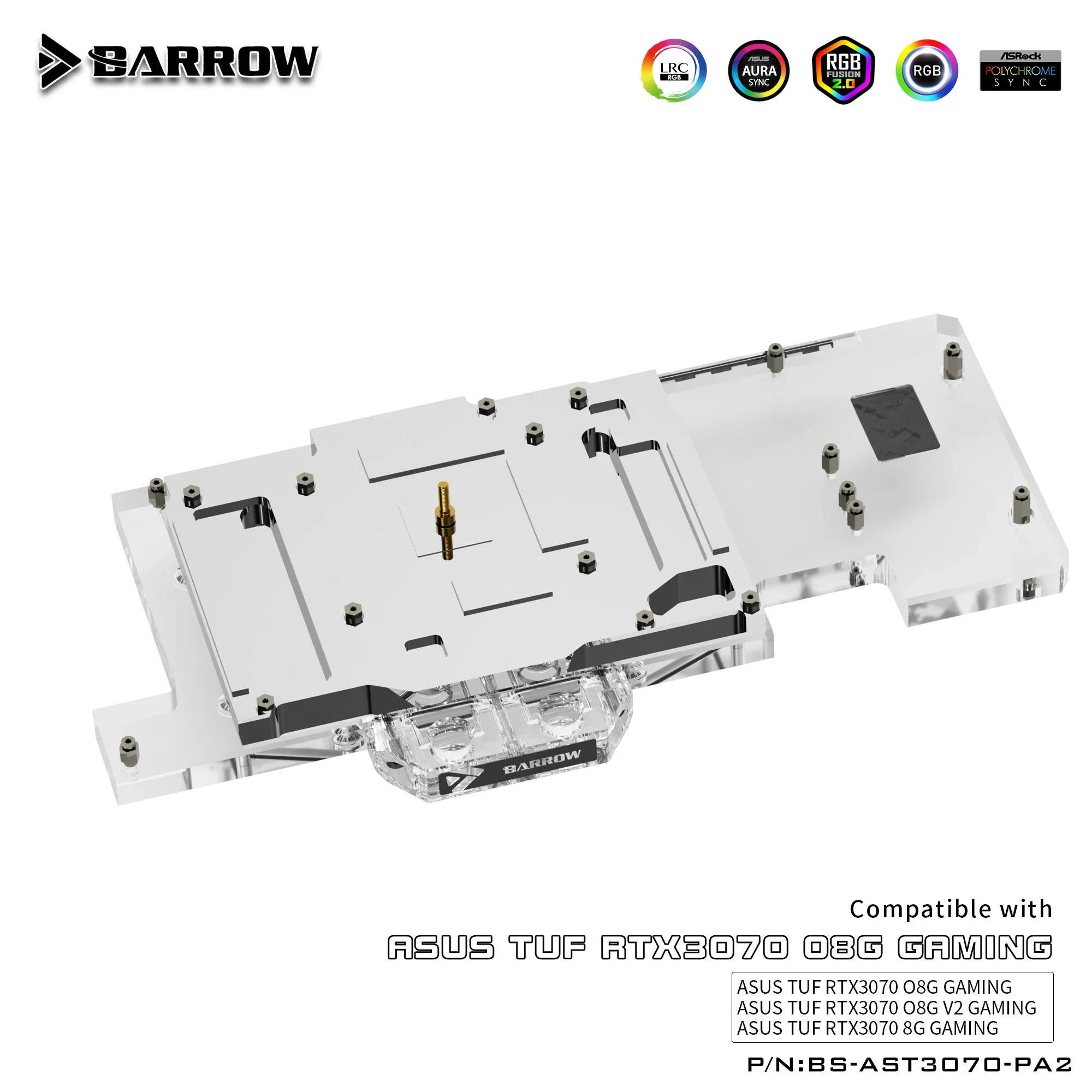 Blok chłodzenia wodnego GPU Barrow 3070 do karty graficznej ASUS RTX 3070, pełna pokrywa chłodnicy A-RGB, BS-ASS3070-PA BS-ASD3070-PA