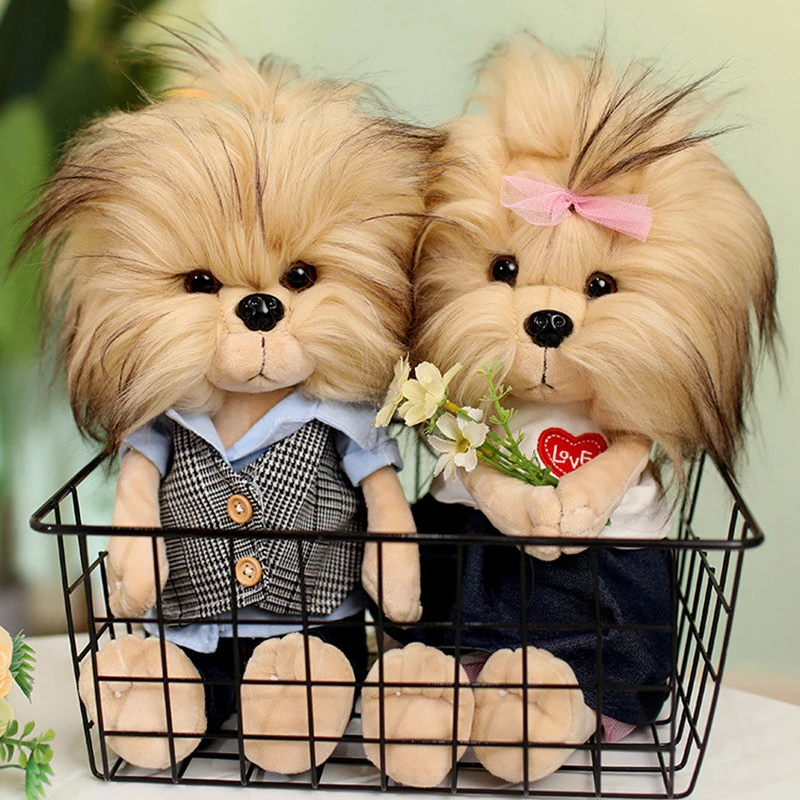 Brinquedo de pelúcia realista Yorkshire Terrier para crianças, animais de pelúcia, casais modelos, decoração do quarto, amantes, 40cm