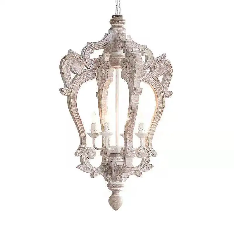 

American country wood carving chandelier French living room dining room bedroom clothing store villa solid wood scene soft d