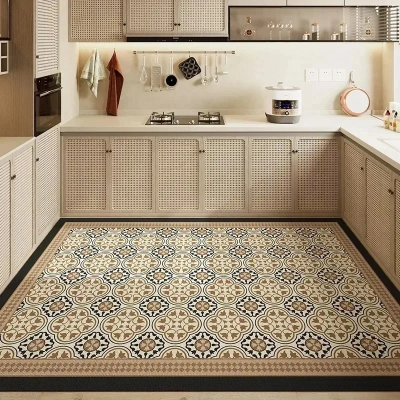 Carpet for Kitchen Pvc Floor Mat Large Size Waterproof Non-slip Carpets Leather Anti-oil Foot Mats Retro Home Decoration Rug