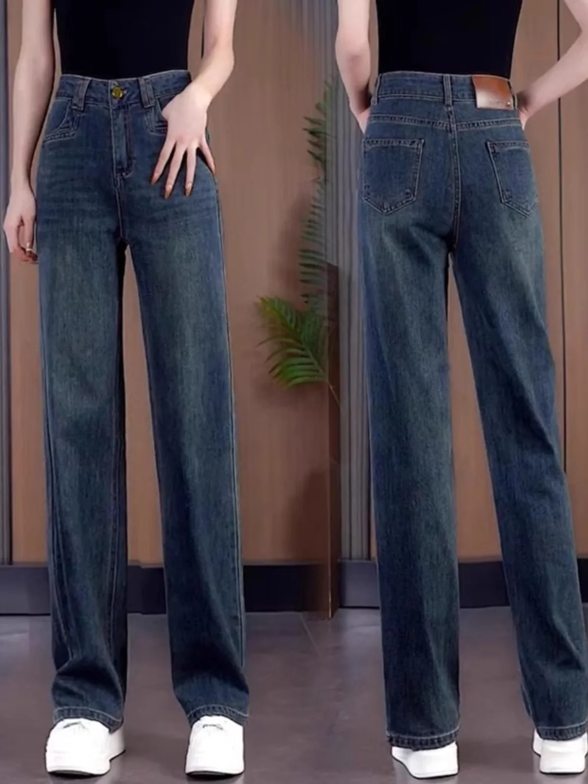 

Широкие джинсы с высокой талией, женские облегающие прямые джинсы на подкладке, новые джинсы с высокой талией на весну и осень, большие размеры