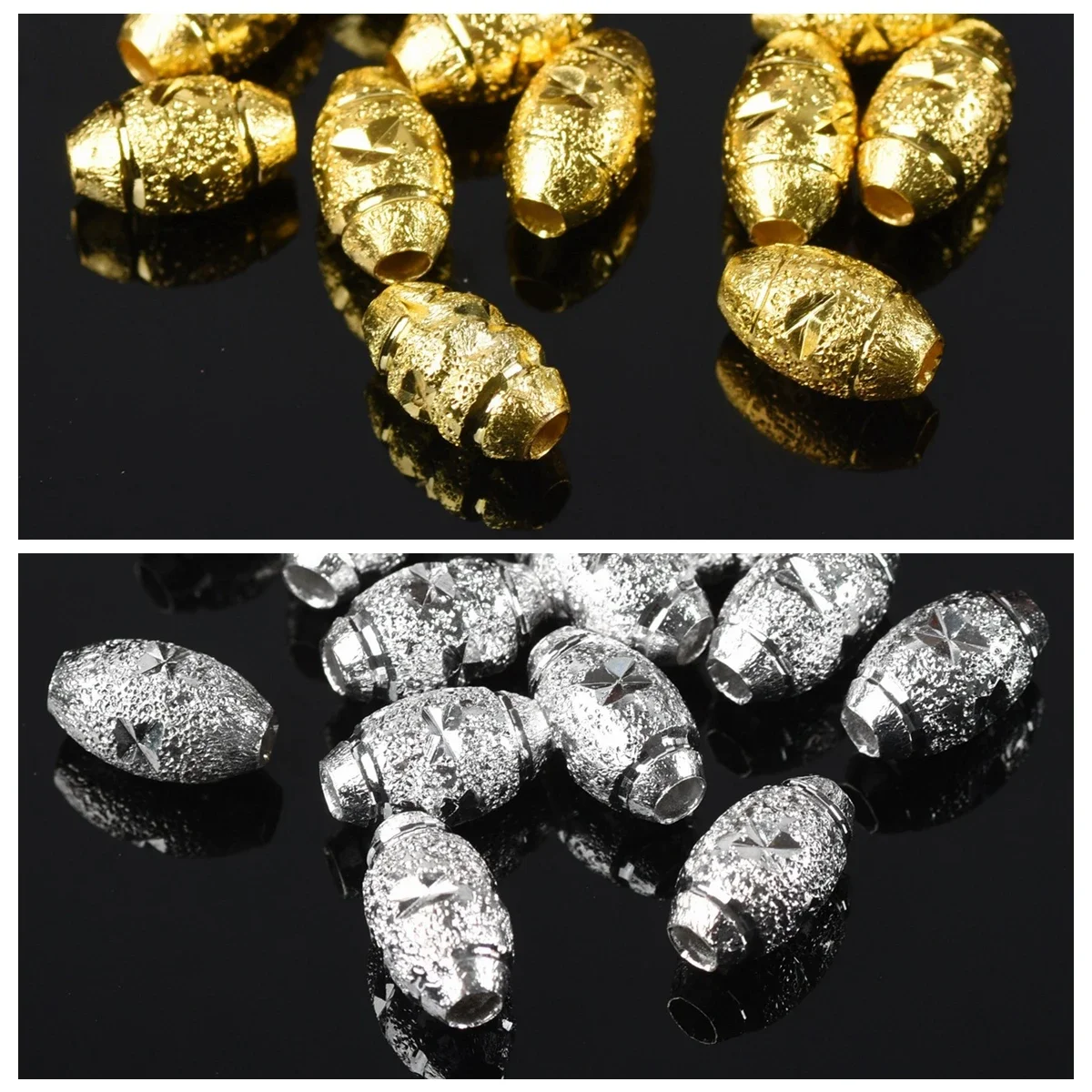

50pc Gold Color Plated Oval 5x8mm 6x10mm Hollow Metal Brass Loose Spacer Beads Lot for Jewelry Making DIY Crafts
