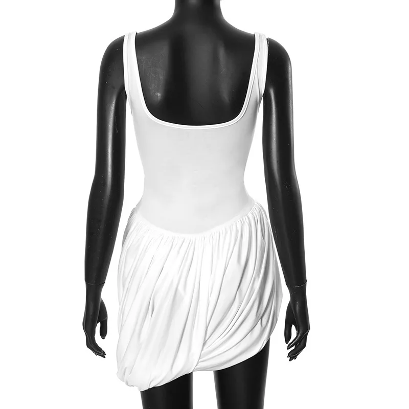 TWOTWINSTYLE Sukienki damskie bez pleców, z kwadratowym dekoltem, bez rękawów, z wysokim stanem, z nieregularnym dołem, seksowne mini sukienki damskie, nowe