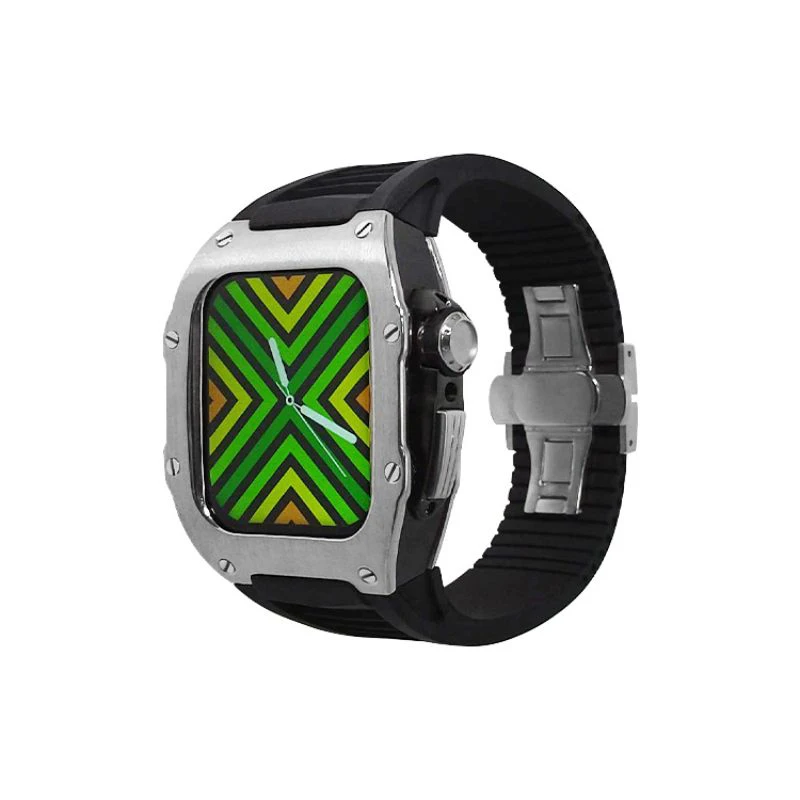 Luxus-Edelstahl-Uhren abdeckung Fluor kautschuk armband für 45-mm-Gehäuse der iwatch-Serie