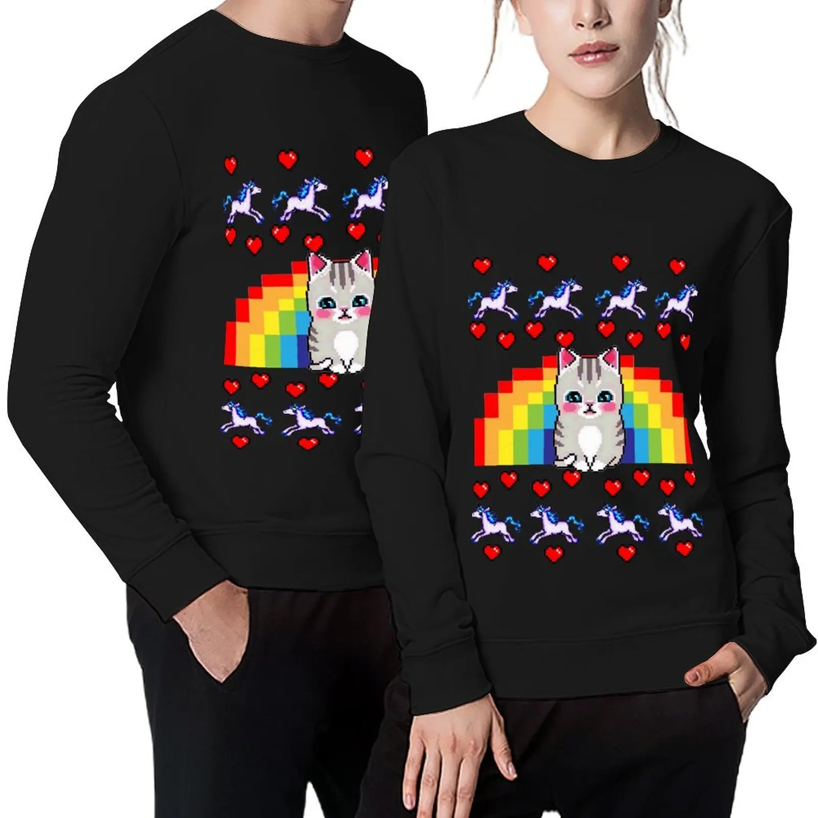 

Ugly Sweater Cute Cat Rainbow Unicorn Heart Pixel Pullover fashion men mens clothes autumn clothes new hoodies and sweatshirts