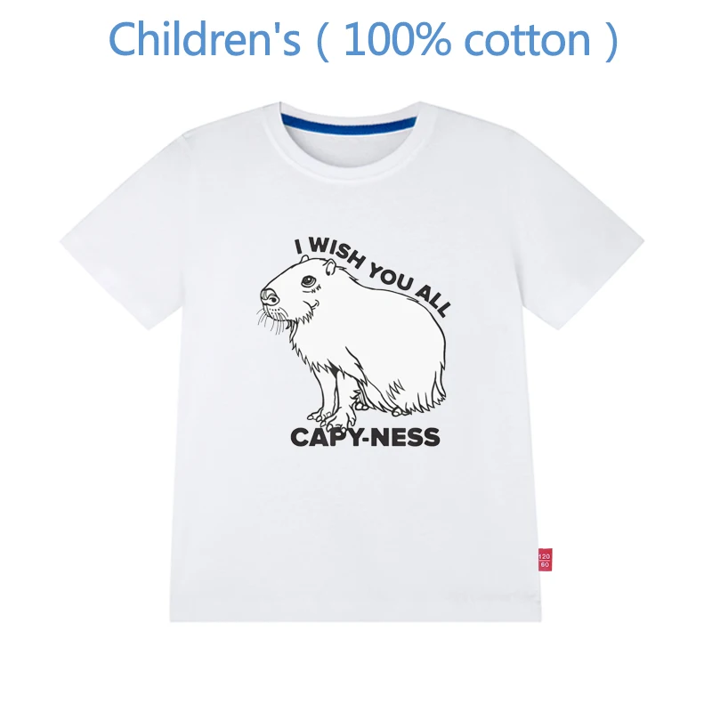 Children's Tops I WISH YOU ALL CAPY-NESS T-shirt 100% Cotton Soft Casual Kid's Tshirt Cute Capybara Graphic Print Boy/Girl Tees