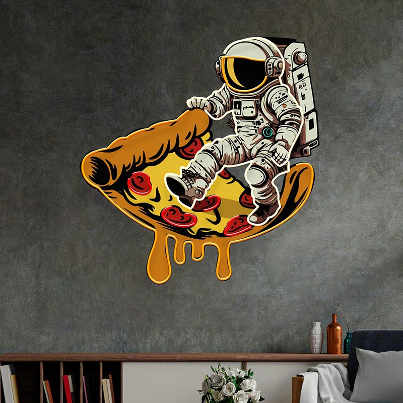 Astronaut Op Pizza Neonbord Op Maat Bedrijfslogo Led Lichtborden Ruimte Neonlicht Pizzeria Restaurant Muurkunst