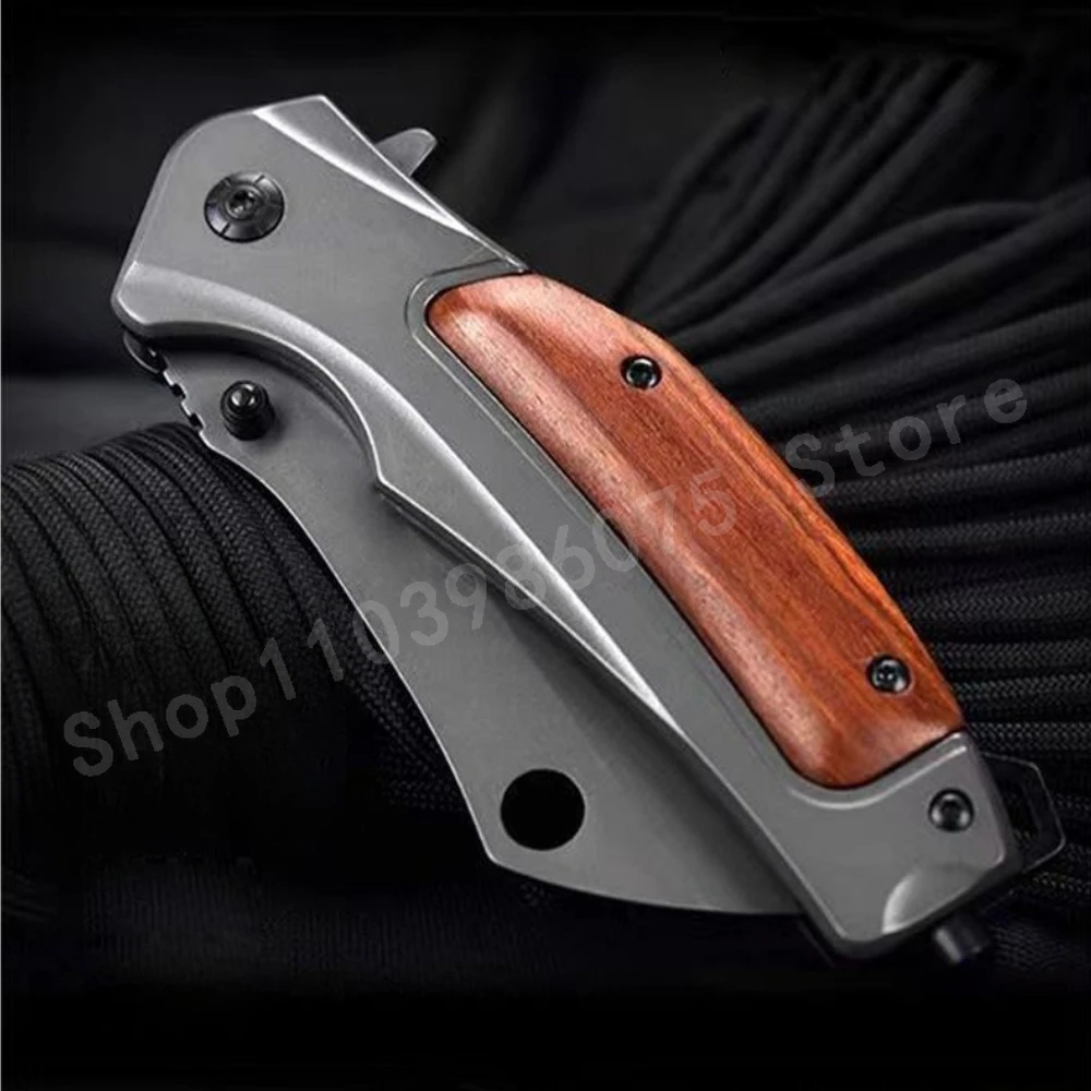 سكين DA107 قابل للطي مع شفرة 5Cr13Mo 420 جسم فولاذي يتميز بمقبض خشبي ملون للنزهات الخارجية وسكين نزهة الفواكه #6