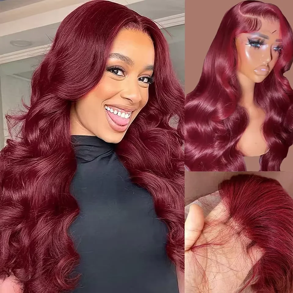 Burgundy 30 inch Brazilian Glueless Wigs Body wave 13x6 hd lace frontal human hair wig for women Colored 13x4 lace front wigs