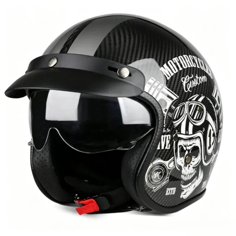 Impact Resistant 3/4 Open Face Carbon Fiber Motorcycle Helmet With Inner Sun Visor DOT Approved Lightweight Scooter Casco Moto