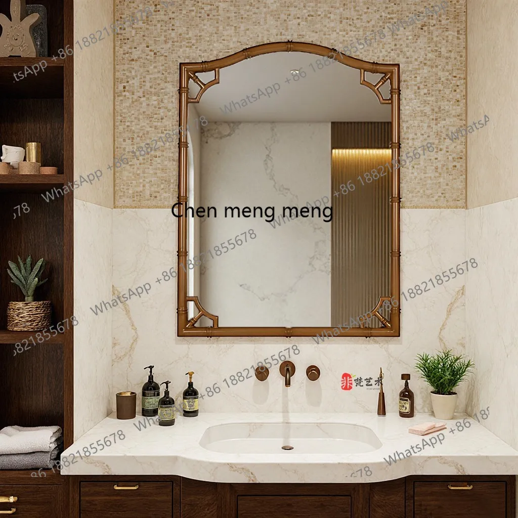 

French retro bathroom mirror American imitation bamboo joint living room background wall decorative mirror
