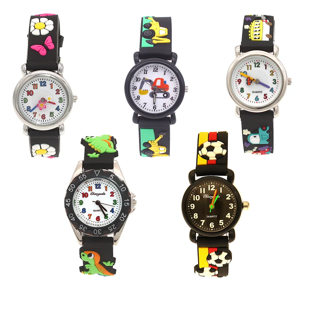 5 unids/lote 3D correa de silicona relojes estudiantes niños deportes reloj de cuarzo impermeable regalos de navidad