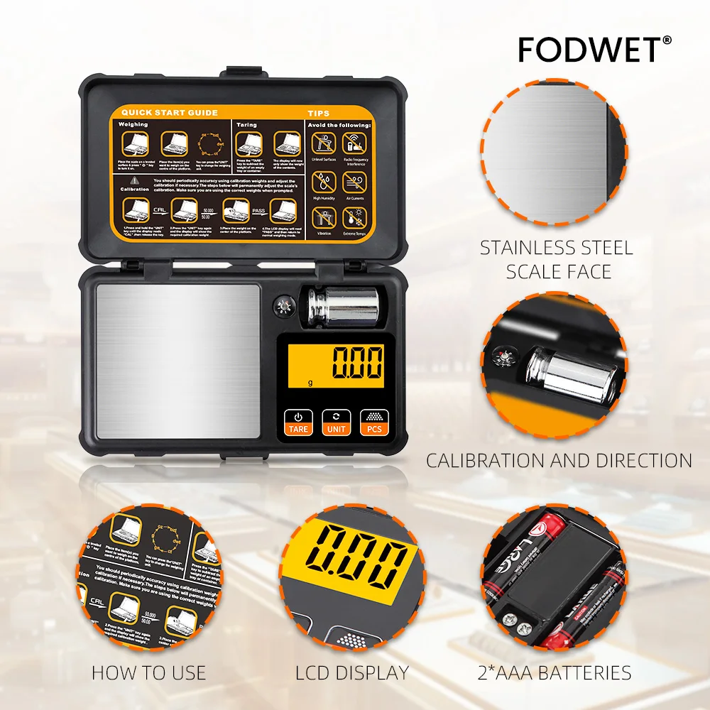 Bilancia digitale portatile con precisione fino a 0,01 g Display digitale LCD Funzione di calibrazione Bilancia per gioielli che può essere convertita in più unità di misurazione - Fodwet