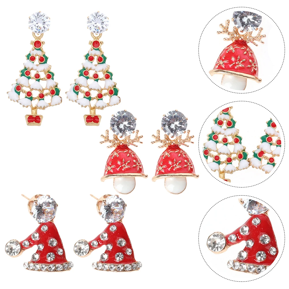

3pcs Christmas Themed Creative Studs Set Earrings For Women Festival Party Gift Chic Ear Jewelry Cartoon Design