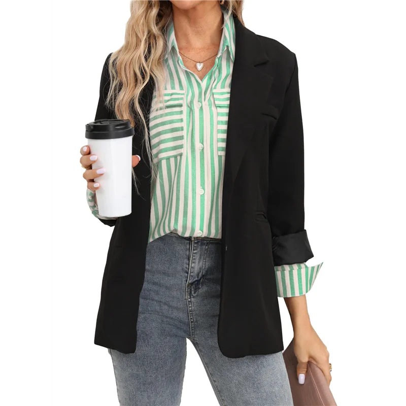 ASDS-gestreepte button-down damesoverhemden, casual stijlvolle blouses met lange mouwen en V-hals, tops met zakken