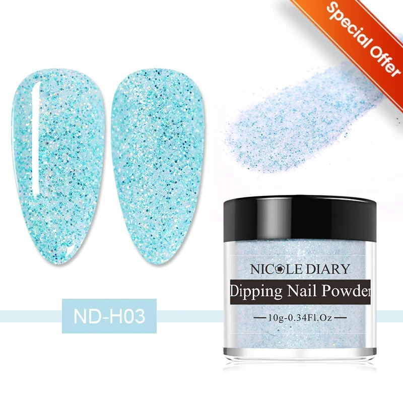 Nicole diário 10ml sistema de imersão em pó glitter camaleão brilhante decorações de arte de unhas para design de pontas de unhas