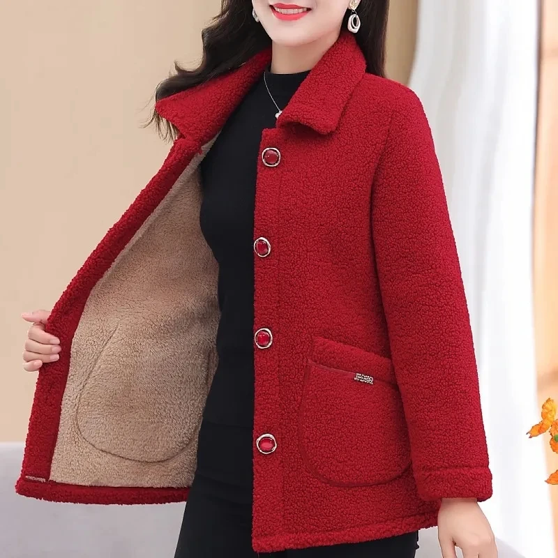 

Autumn Winter Women Granular Velvet Jacket High End Mom Clothing Plush Thick Warm Imitation Lamb Hair Coat Female Outerwear 5XL