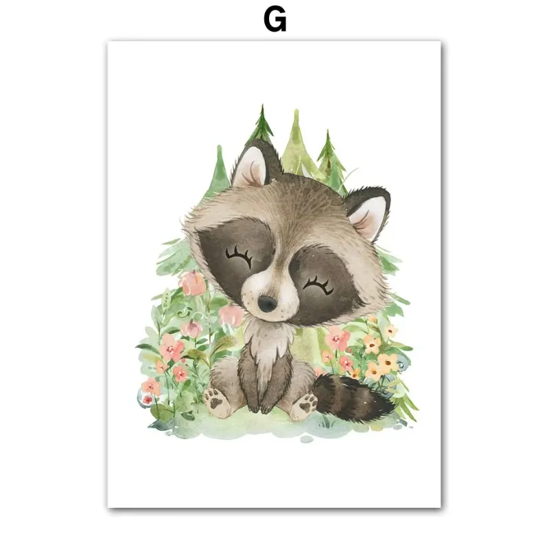 Fox Rabbit Owl Deer Bear Raccoon Wall Art Aesthetics Print Canvas Painting Posters for Living Room Modern Home Decor