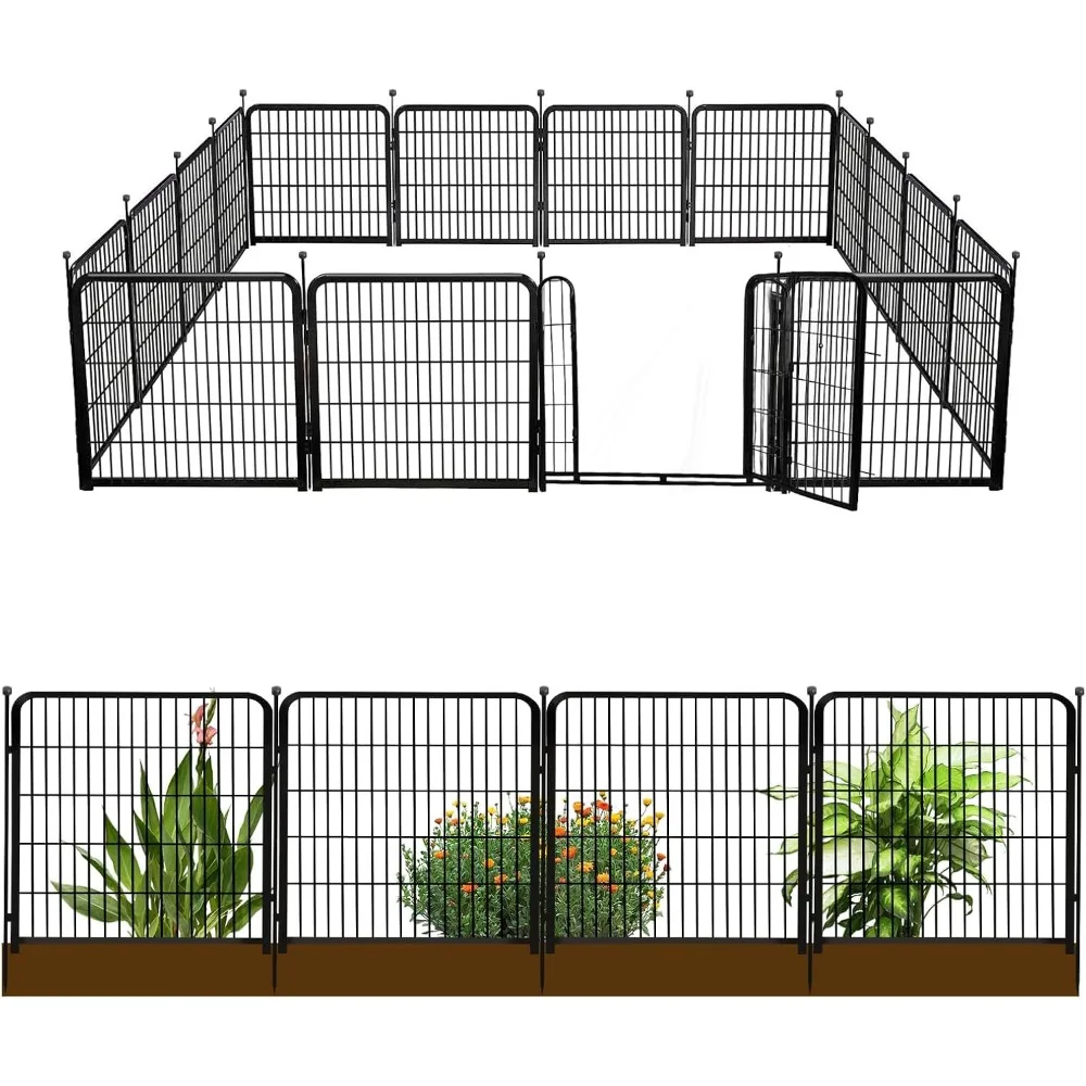 

Декоративный садовый забор 24 дюйма (H) с воротами, 16 панелей всего 32 фута (L), сверхпрочный Железный Барьерный забор для животных для двора, подходит