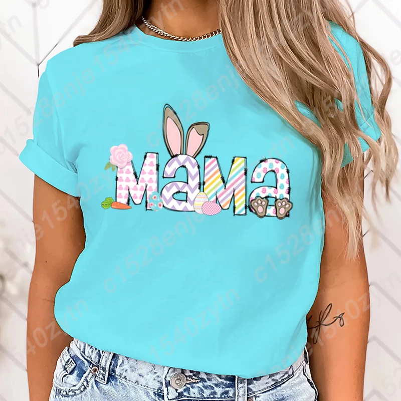 

Easter Day Mama Graphic T-shirts For Women Summer Hot Selling Tee Shirt Casual Short Sleeve Round Neck Tops Solid Color T Shirts